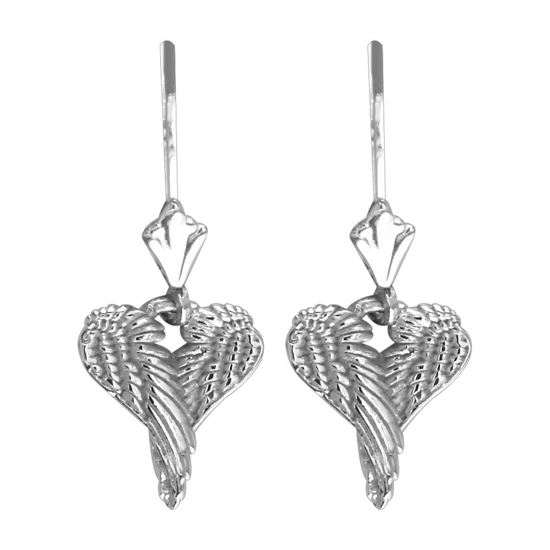 Mini Angel Love Heart Wings Earrings, 12mm in 14K White Gold