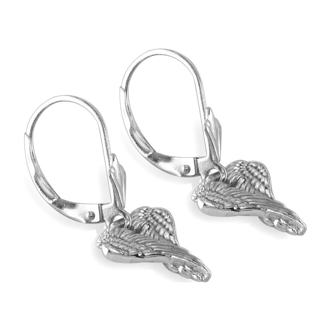 Mini Angel Love Heart Wings Earrings, 12mm in 14K White Gold