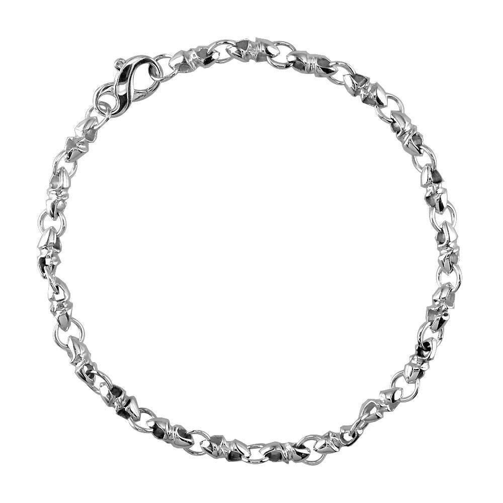 Mens Or Ladies Mini Size Twisted Bullet Link Sterling Silver Bracelet