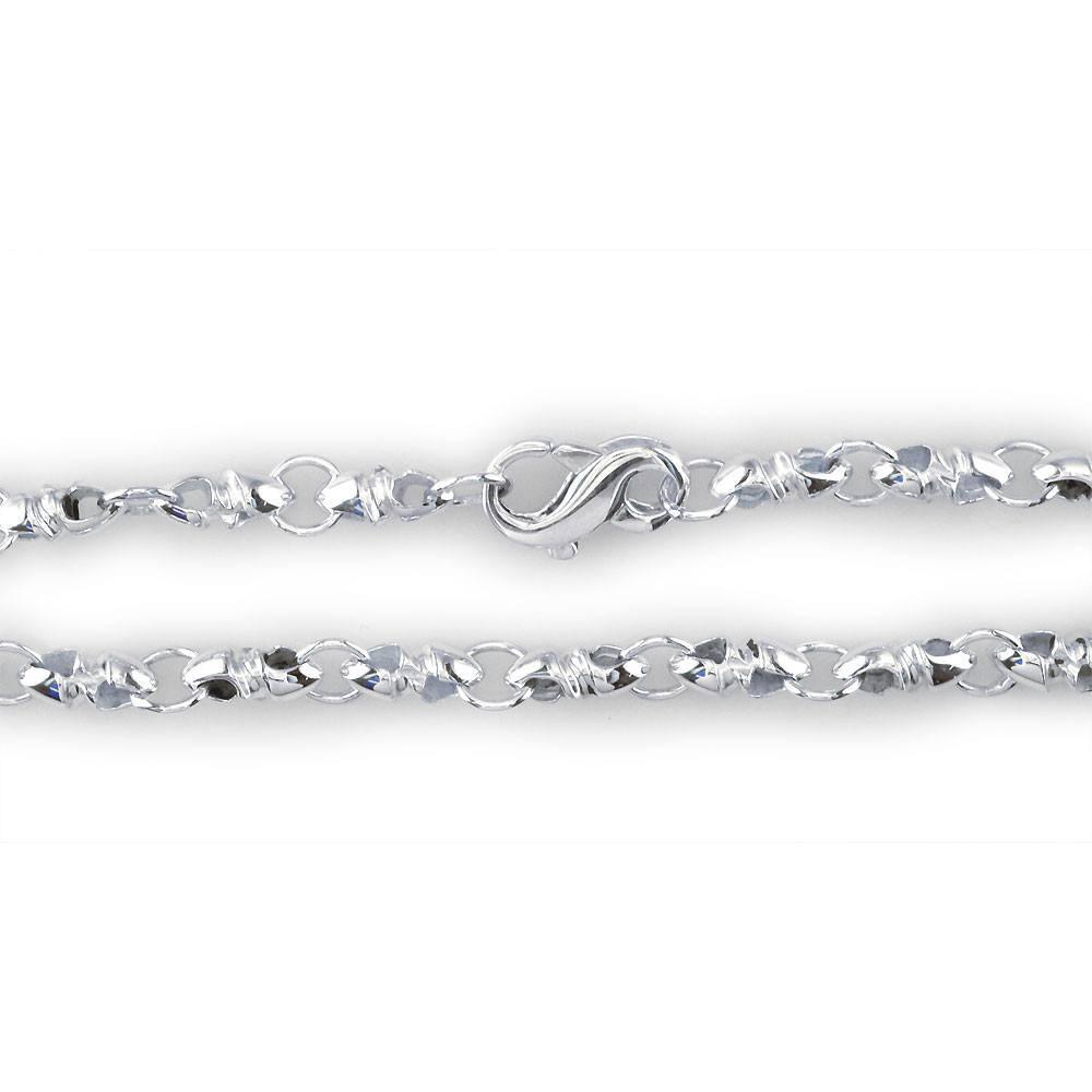 Mens Or Ladies Mini Size Link Twisted Bullet Sterling Silver Chain, 22"