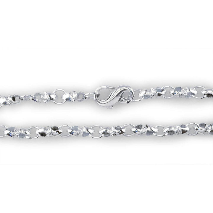 Mens Or Ladies Mini Size Link Twisted Bullet Sterling Silver Chain, 22"