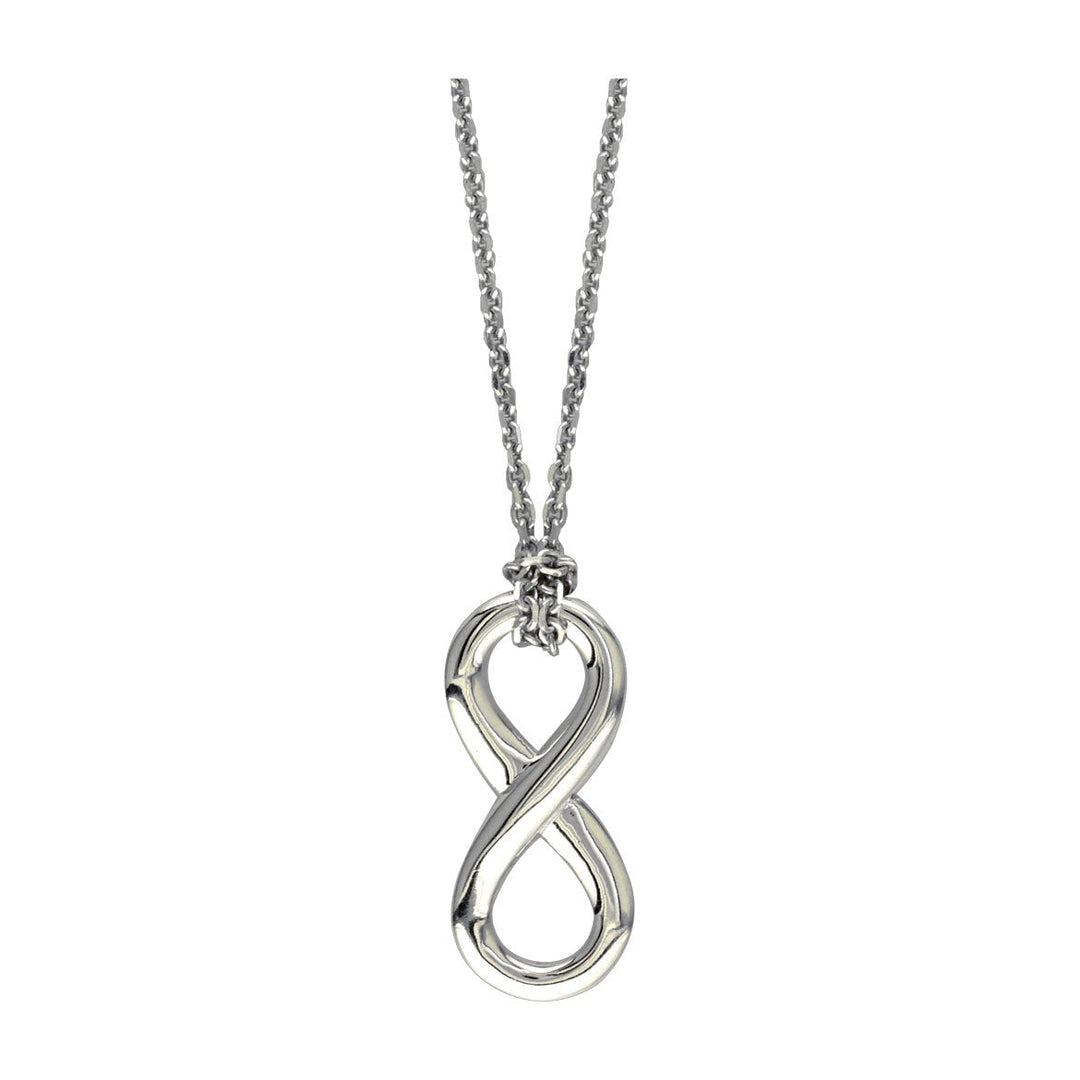 17" Total Length Small Flowing Infinity Charm with Knotted Chain in 14K White Gold