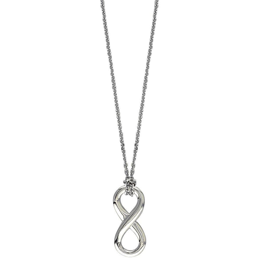 17" Total Length Small Flowing Infinity Charm with Knotted Chain in 14K White Gold