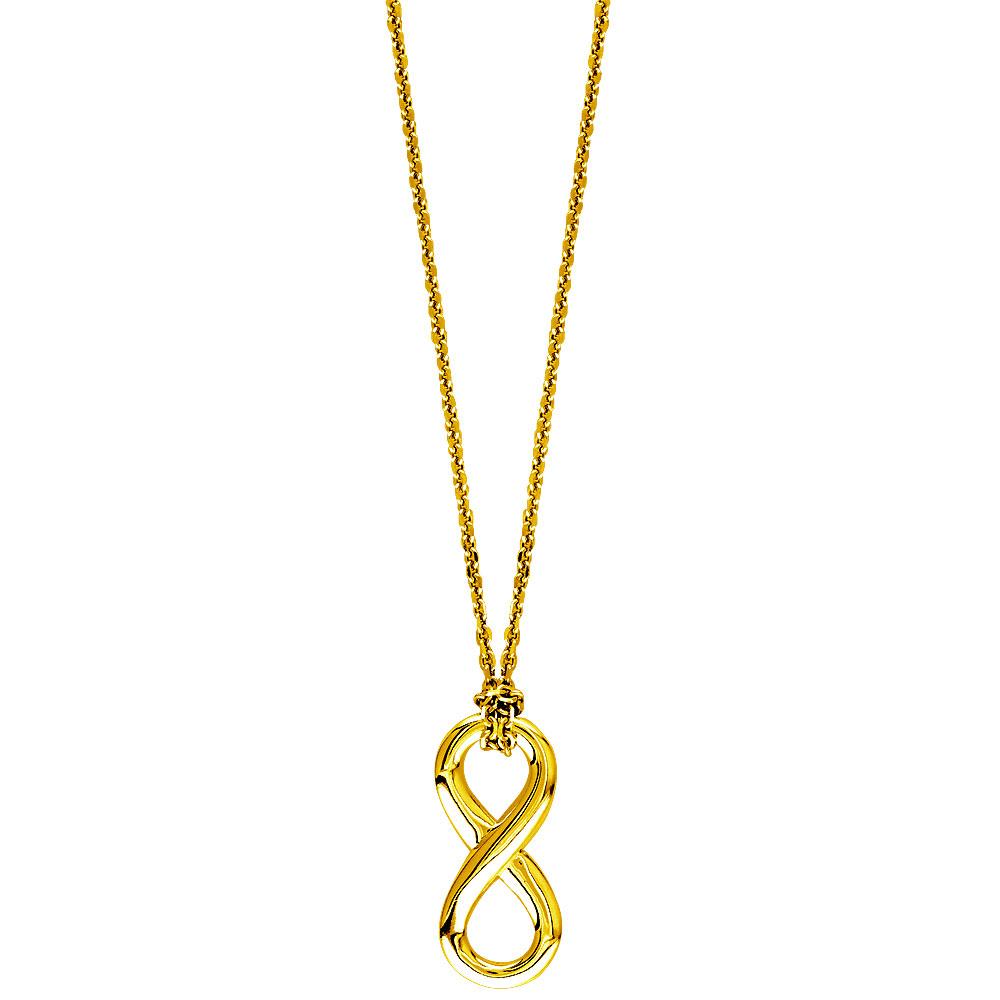 17" Total Length Small Flowing Infinity Charm with Knotted Chain in 14K Yellow Gold