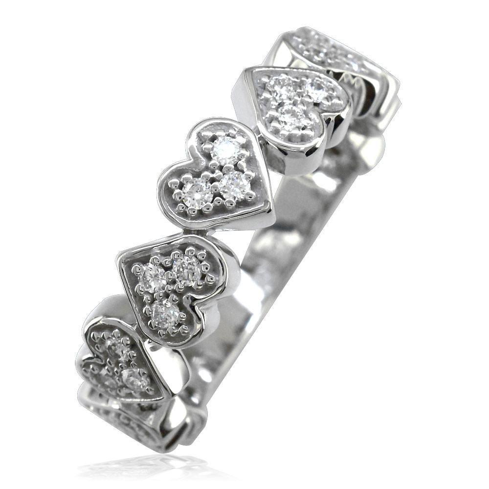 Diamond Hearts Band in 14K Gold, 9 Hearts, 0.27CT