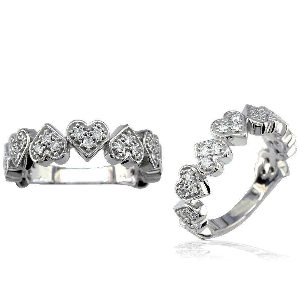 Diamond Hearts Band in 14K Gold, 9 Hearts, 0.27CT