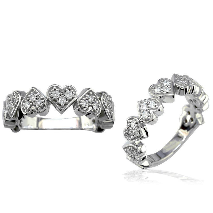 Diamond Hearts Band in 14K Gold, 9 Hearts, 0.27CT