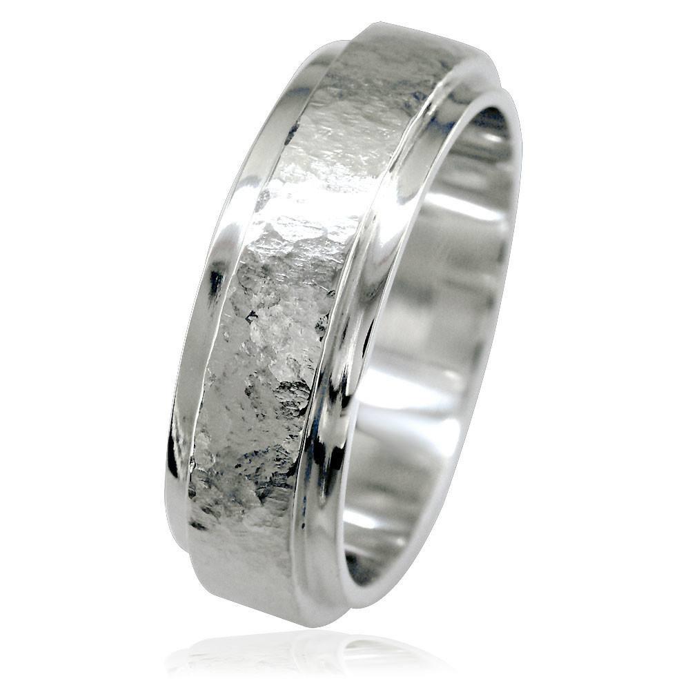Mens Hammered Flat Edge Wedding Band in Sterling Silver