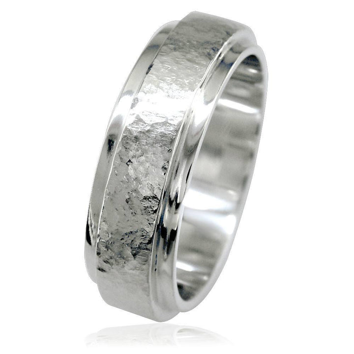 Mens Hammered Flat Edge Wedding Band in Sterling Silver