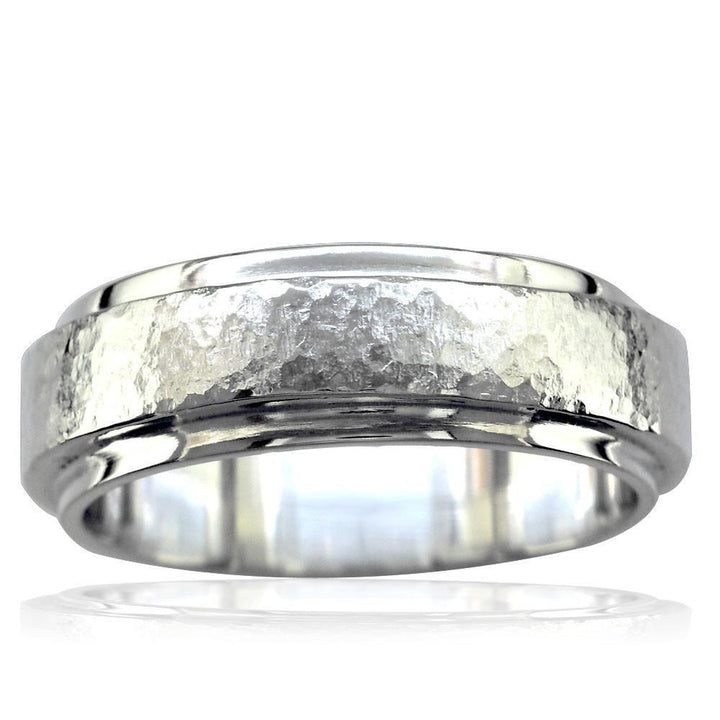 Mens Hammered Flat Edge Wedding Band in Sterling Silver