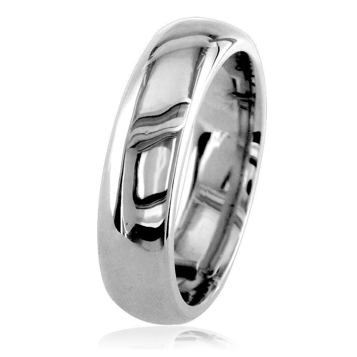 Mens Domed Wedding Band, 6mm in 14K White Gold