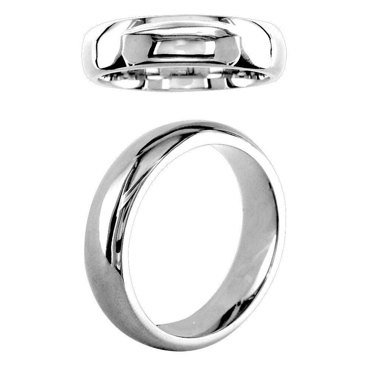 Mens Domed Wedding Band, 6mm in 14K White Gold