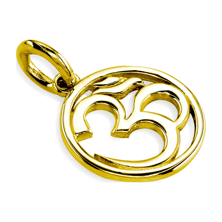Circle Yoga Ohm, Om, Aum Charm, 20mm in 14k Yellow Gold