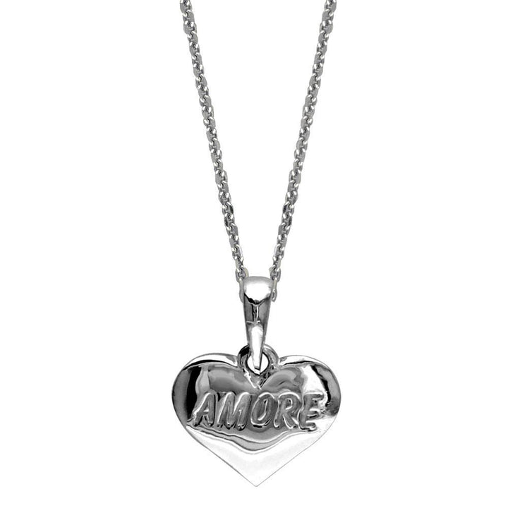 Small Amore Engraved Heart Charm and Chain in Sterling Silver