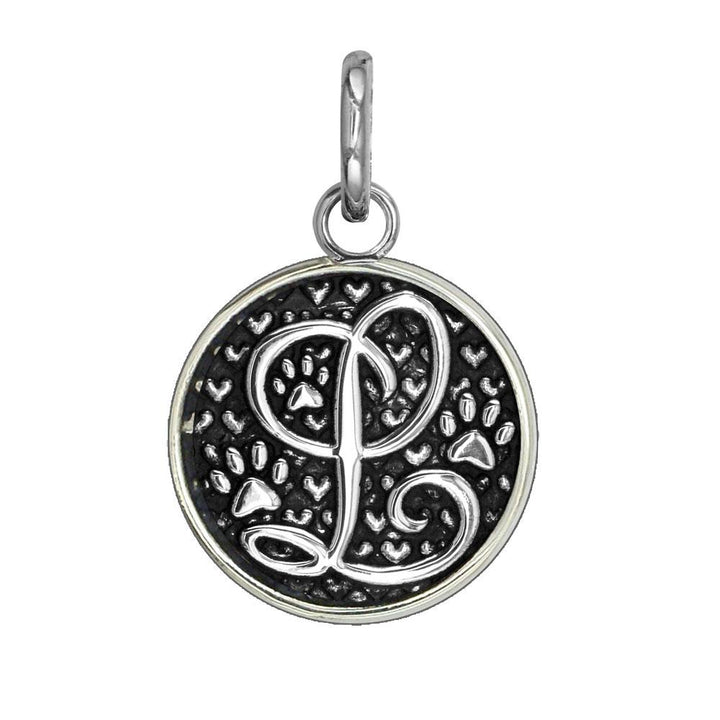 L - Medium Solid 925 Sterling Silver with Black Finish Szira Collection Paw and Hearts Monogram Initial L Charm, Pendant, Key Ring, for Dog, Cat or Person