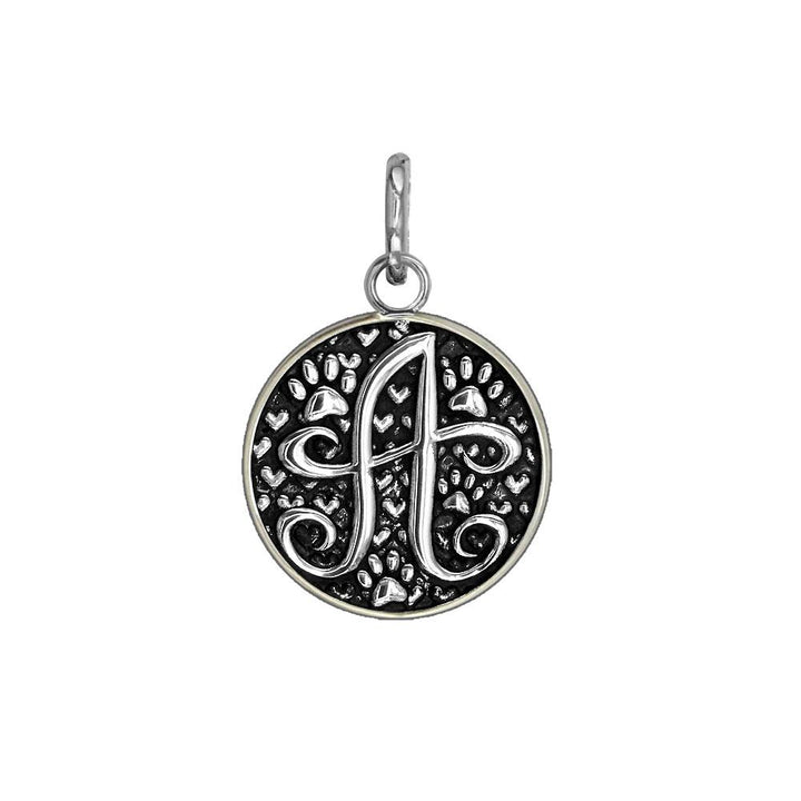 R - Small Solid 925 Sterling Silver with Black Finish Szira Collection Paw and Hearts Monogram Initial R Charm, Pendant, Key Ring, for Dog, Cat or Person