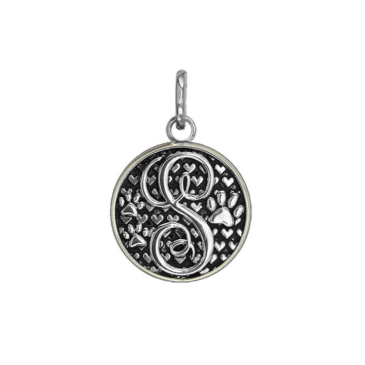 S - Small Solid 925 Sterling Silver with Black Finish Szira Collection Paw and Hearts Monogram Initial S Charm