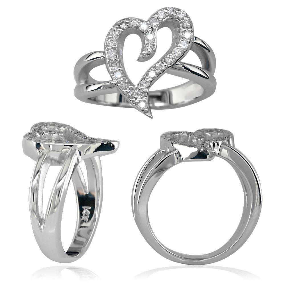 Wavy Diamond Heart Ring in 14K White Gold, 0.25CT