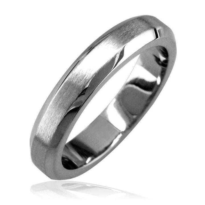 Bevel Edge Wedding Band in 14K White Gold, Satin Middle, Polished Sides, 4mm