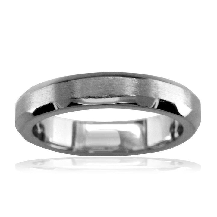 Bevel Edge Wedding Band in 14K White Gold, Satin Middle, Polished Sides, 4mm