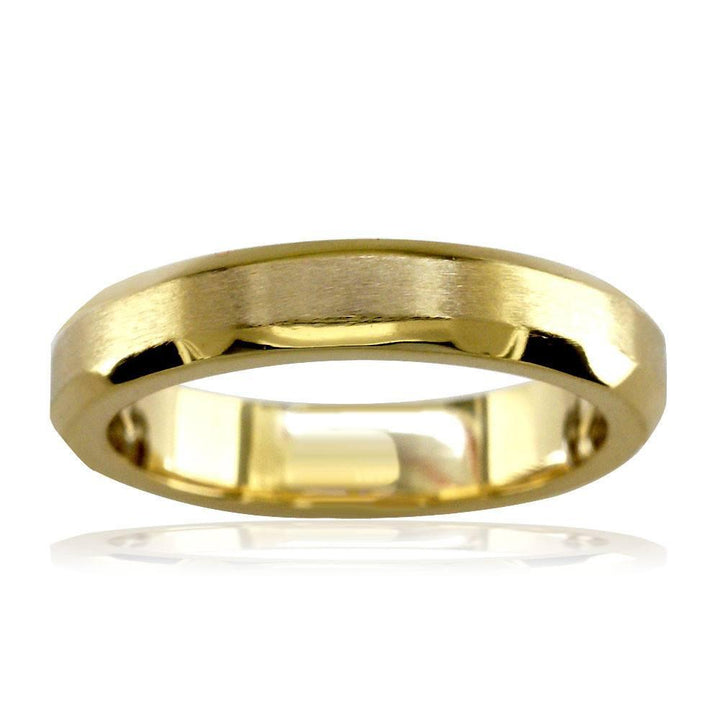 Bevel Edge Wedding Band in 14K Yellow Gold, Satin Middle, Polished Sides, 4mm