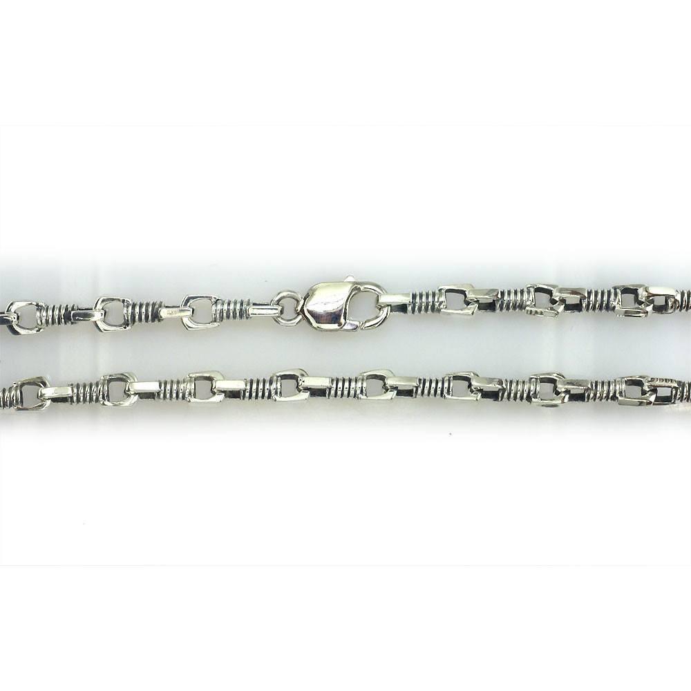 Mens Coil Link Sterling Silver Chain with Black, 22 Inches