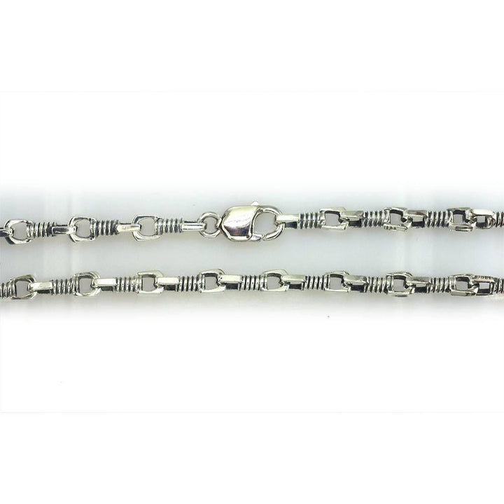 Mens Coil Link Sterling Silver Chain with Black, 22 Inches