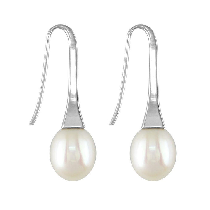 Large Oval Pearl Drop Earrings with 14K White Gold and Diamond Accent