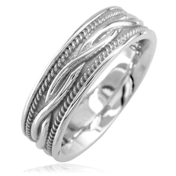 Wide Infinity Wedding Band with Rope Design in 14K White Gold, 8mm