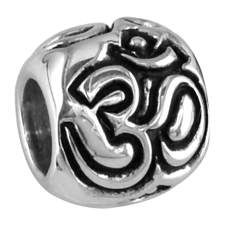 Embossed Yoga Ohm, Om, Aum Charm Bracelet Bead in 14K White gold