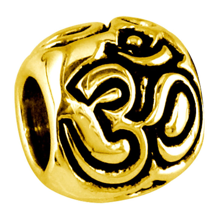 Embossed Yoga Ohm, Om, Aum Charm Bracelet Bead in 14K Yellow gold