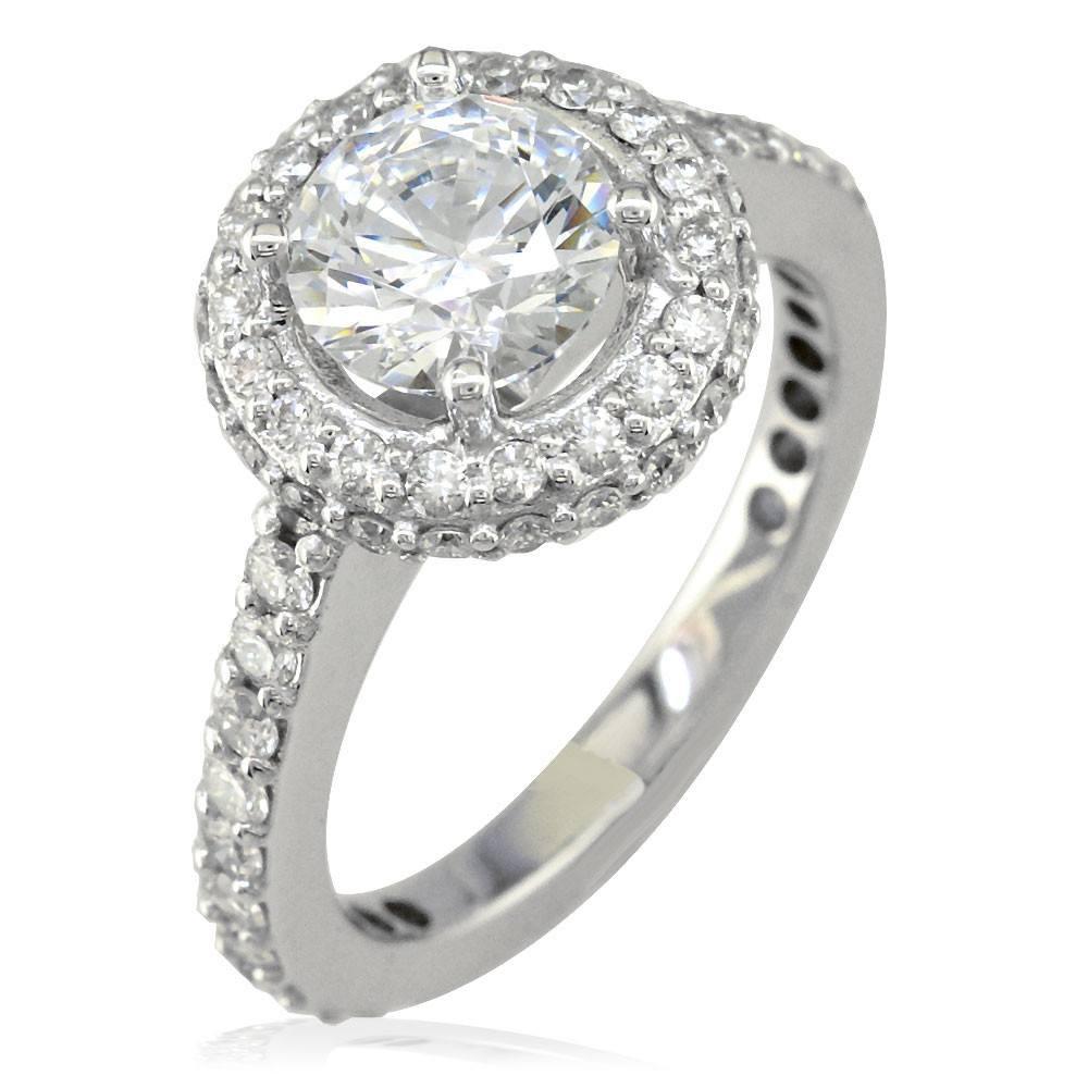 Diamond Halo Engagement Ring Setting, 0.70CT Sides in 14k White Gold