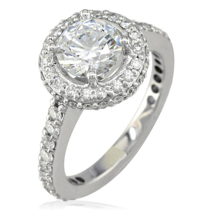 Diamond Halo Engagement Ring Setting, 0.70CT Sides in 14k White Gold