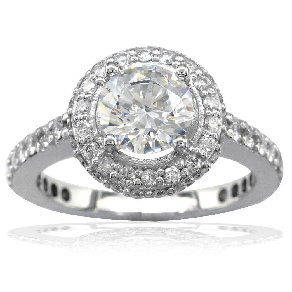 Diamond Halo Engagement Ring Setting, 0.70CT Sides in 14k White Gold