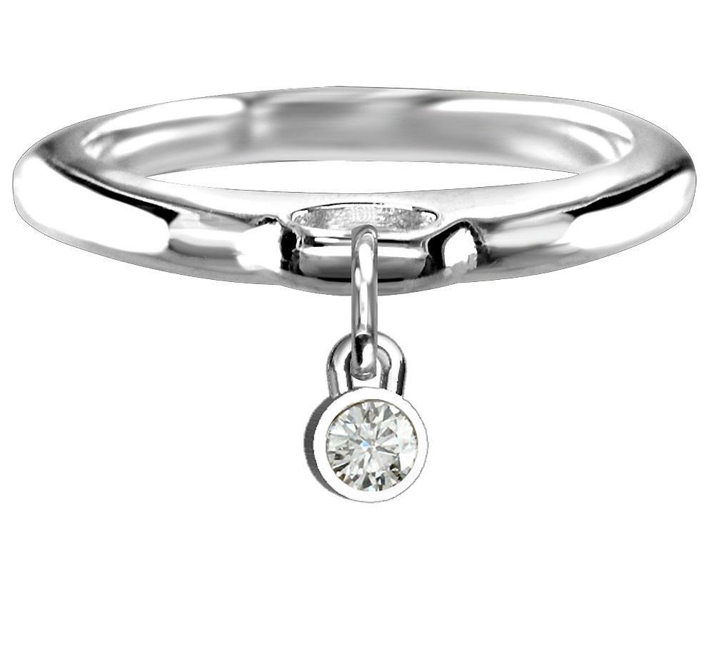 Round Cubic Zirconia Charm Ring in Sterling Silver