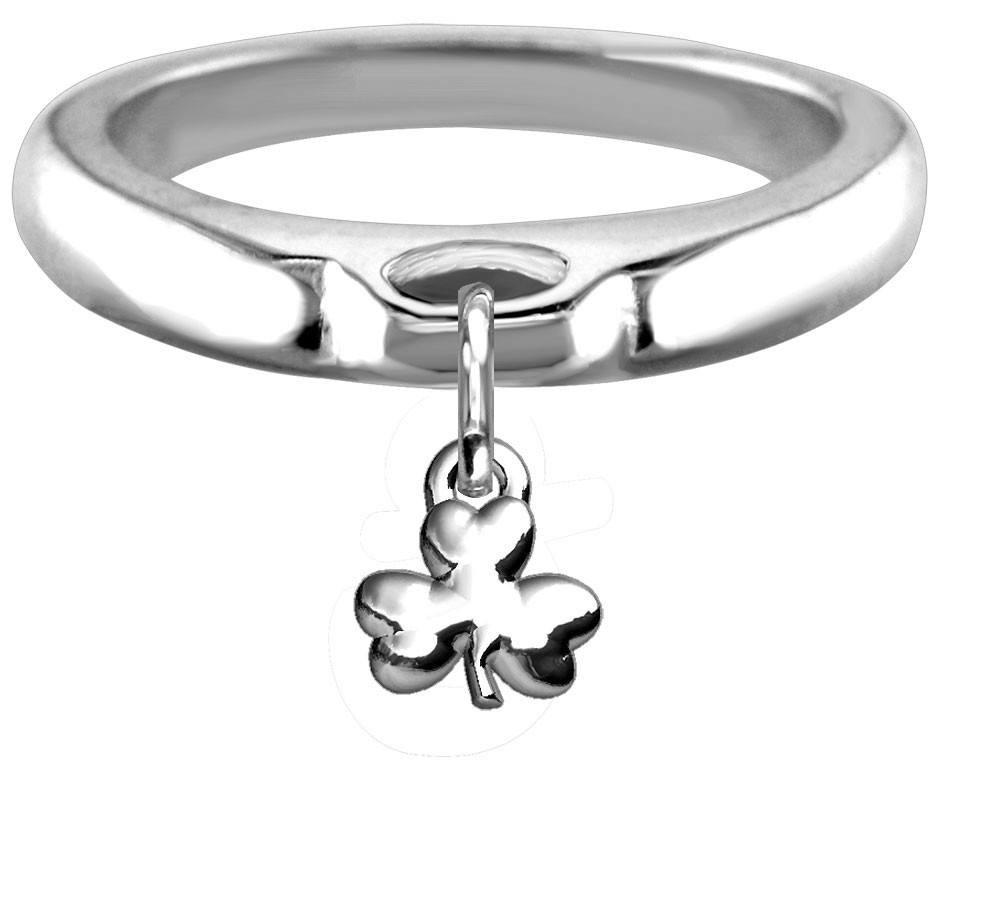 Chubby Shamrock Charm Ring, Wide, Domed in Sterling Silver