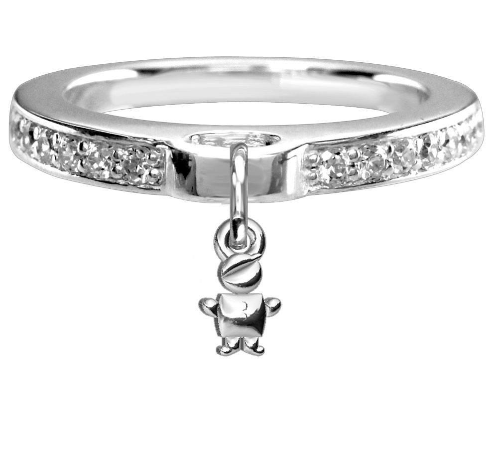 Chubby Belly Boy Charm Ring with Cubic Zirconia Band in Sterling Silver