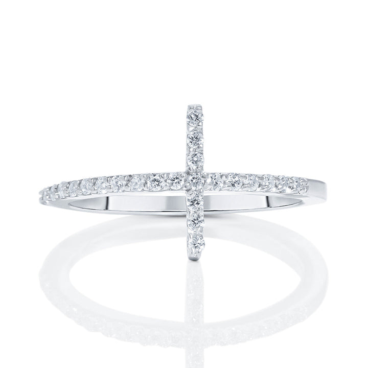 Cross Ring 14k White Gold & Diamonds