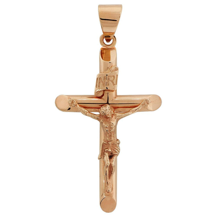 43mm Inri Jesus Crucifix Cross Charm in 14K Pink, Rose Gold