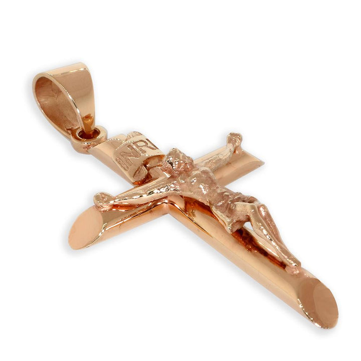 43mm Inri Jesus Crucifix Cross Charm in 14K Pink, Rose Gold
