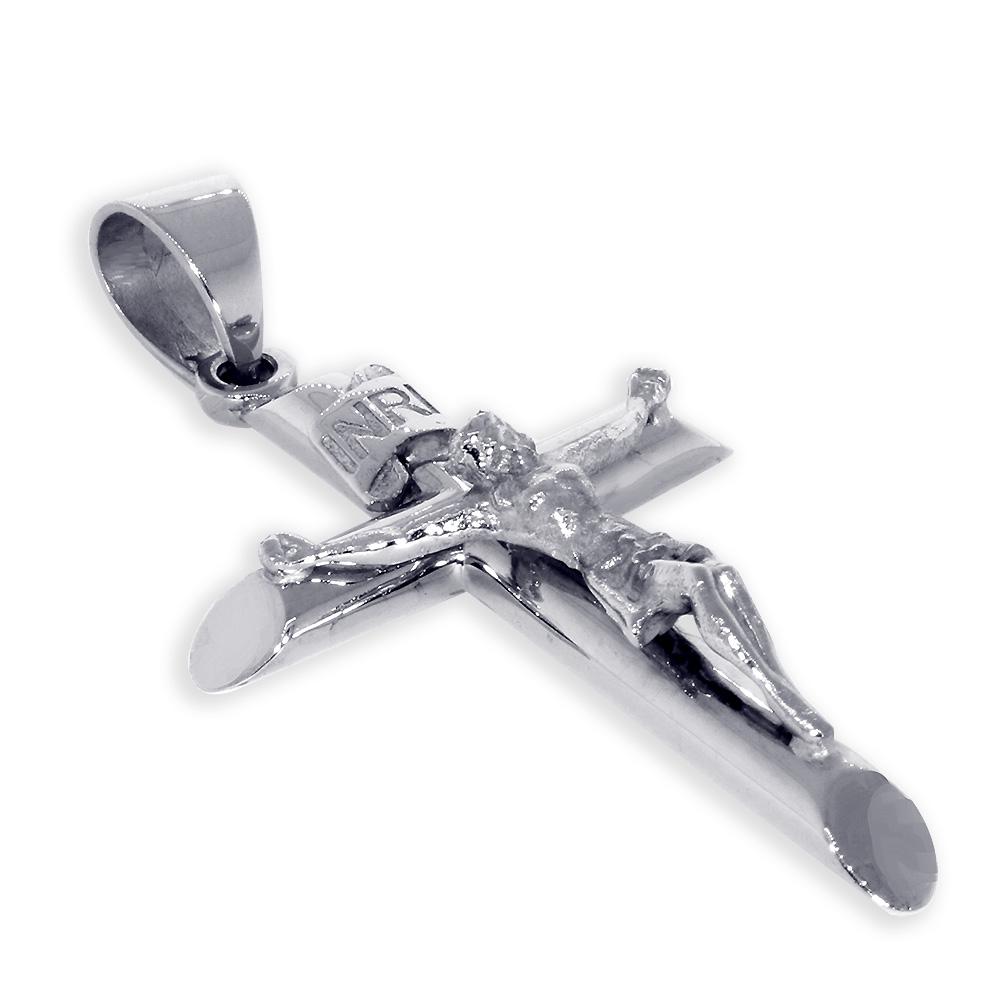43mm Inri Jesus Crucifix Cross Charm in 14K White Gold