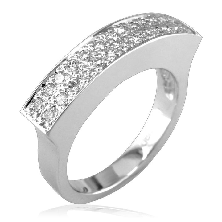 Wide Mens Ring, 9mm in Sterling Silver and Cubic Zirconias Halfway