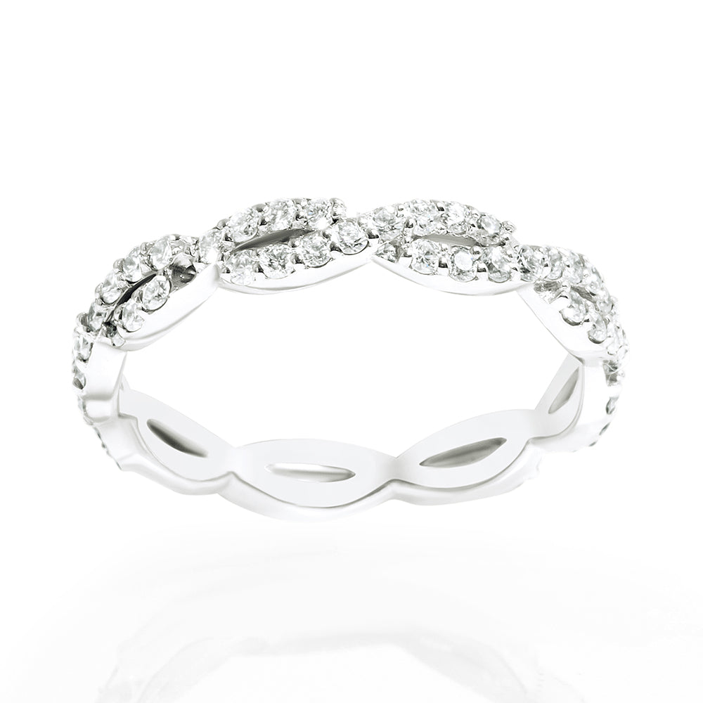 14K White Gold & Diamond Twist / Braided Eternity Band / Ring