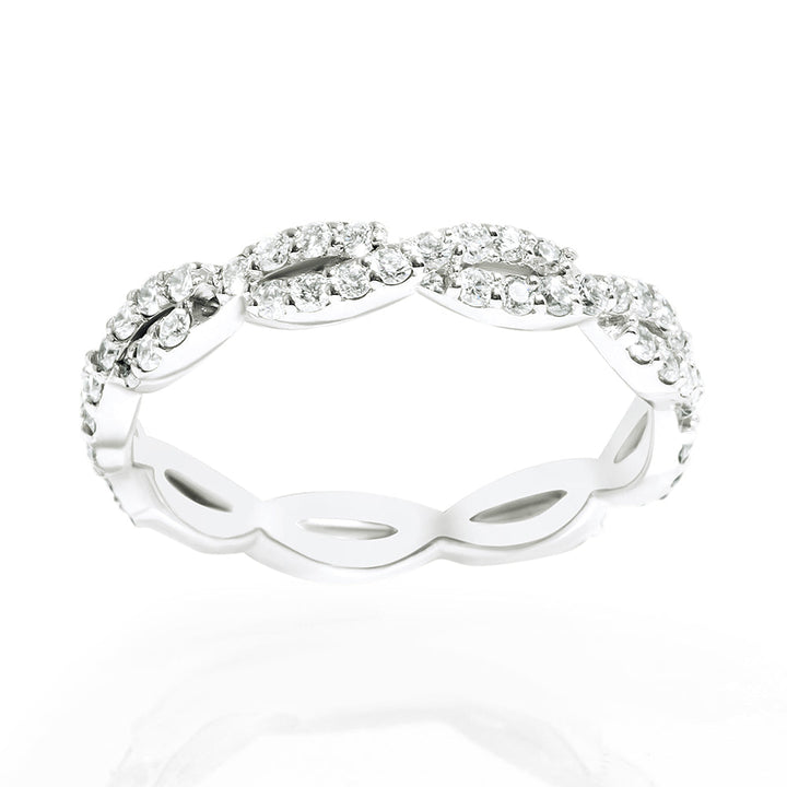 14K White Gold & Diamond Twist / Braided Eternity Band / Ring