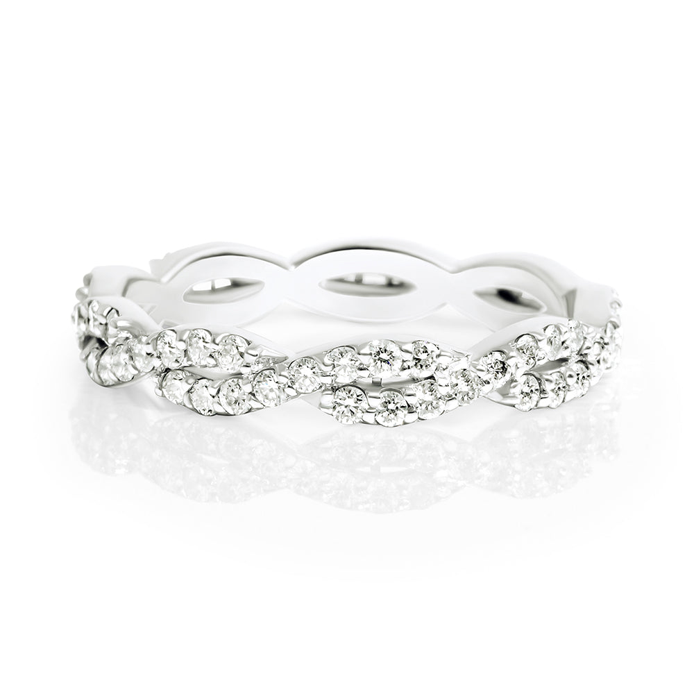 14K White Gold & Diamond Twist / Braided Eternity Band / Ring