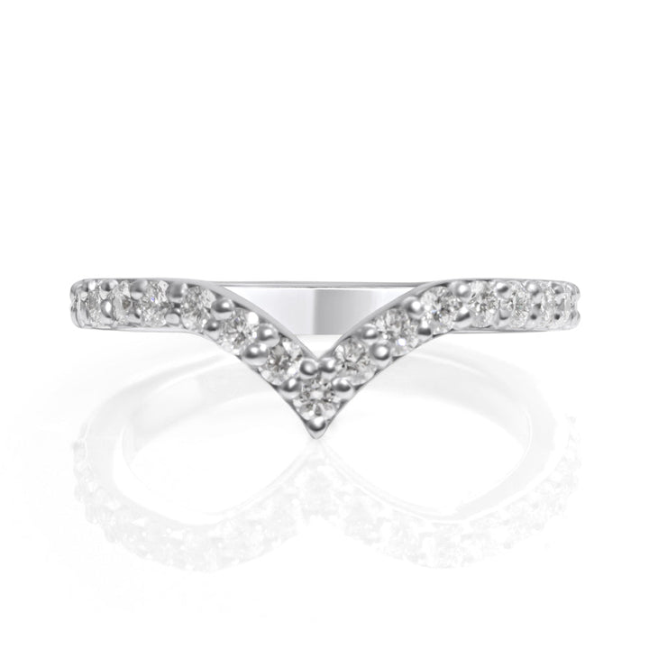 Ladies Diamond & 14k White Gold Chevron Ring - Band