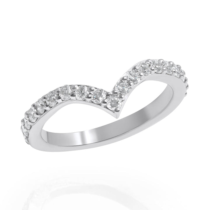 Ladies Diamond & 14k White Gold Chevron Ring - Band