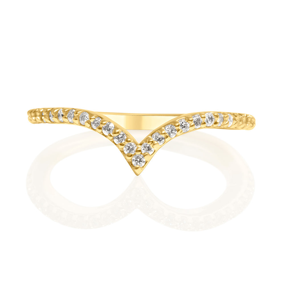 Chevron Style Ring - Band, 14K Yellow Gold & Diamonds