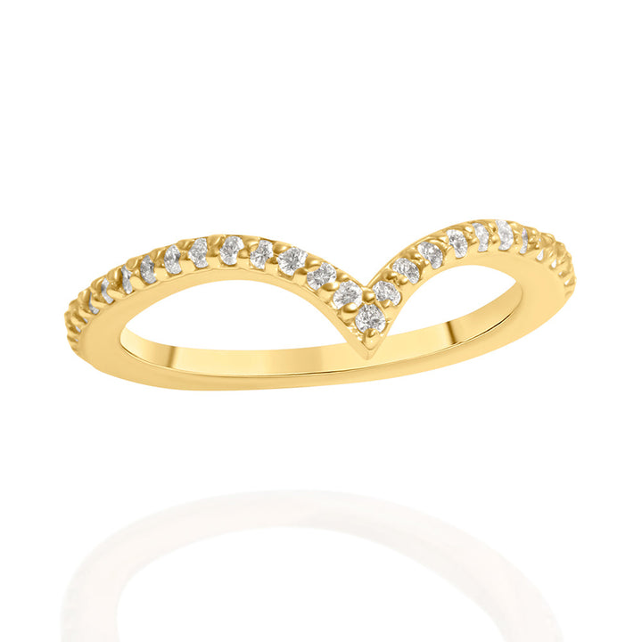 Chevron Style Ring - Band, 14K Yellow Gold & Diamonds