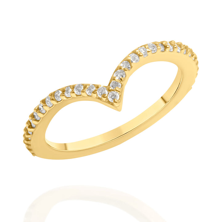 Chevron Style Ring - Band, 14K Yellow Gold & Diamonds